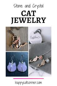stone and crystal cat jewelry happy