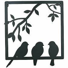 3 birds on wire branch wall art metal