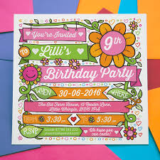Childrens Party Invitations Personalised Flower Design