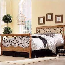 queen metal and wood sleigh bed in
