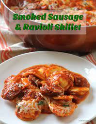 smoked sausage and ravioli skillet