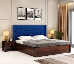 drewno sheesham wood upholstered bed