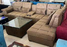 6 seater wooden brown corner sofa set