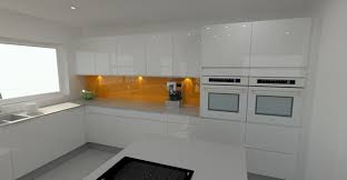 white gloss handleless kitchen with