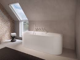 an attic bathroom under a sloped