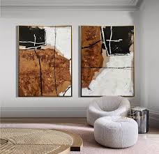 Set Of 2 White Abstract Painting Brown