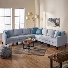 Noble House 7 Pc Zahra Sectional Couch In Light Gray