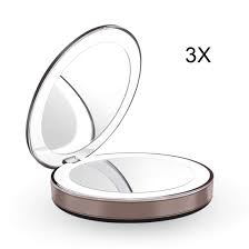 Amazon Com Lighted Travel Makeup Mirror 1x 3x Led Compact Mirror The Most Natural Magnifying Mirror With Usb Charging For Beauty Cosmetic And Travel Folding Mirrors Beauty