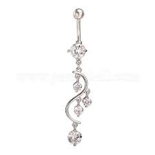 piercing jewelry real platinum plated br rhinestone s shape navel ring belly rings crystal 63x9mm bar length 3 8 10mm