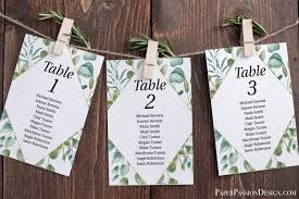 Greenery Foliage Wedding Seating Chart Table Cards Table