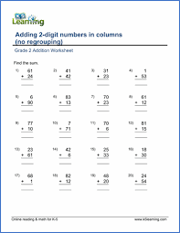 Fluently add and subtract within 100 using strategies based on place value, properties of operations, and/or the relationship between addition and subtraction. Grade 2 Math Worksheet Addition Adding Two 2 Digit Numbers In Columns Without Regrouping Easy Math Worksheets Addition Worksheets 2nd Grade Math Worksheets