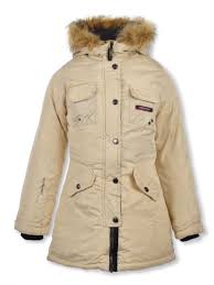 Girls Flap Pocket Insulated Jacket By London Fog In Khaki And Red