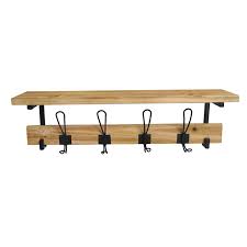 Wooden Wall Shelf With Hooks 24