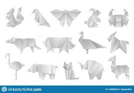 White Origami Animals Geometric Folded Paper Shapes