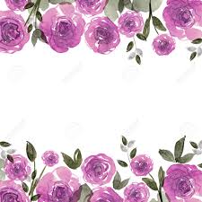 Cute Watercolor Flower Frame Background With Purple Roses