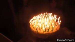 Yummy birthday cake gif animation with candles burning. Burn Baby Burn
