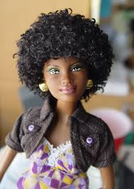 Natural hair dolls hairstyle by lil sis. Beautiful Black Barbie Rockin Her Curly Fro And Her Gold Earrings I Love It Black Barbie Natural Hair Doll Black Doll