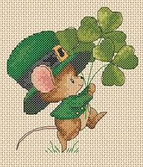 Details About Cross Stitch Chart St Patricks Day Mouse And Shamrock Flowerpower37 Uk