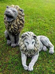 Pair Lions Statues Stone Highly