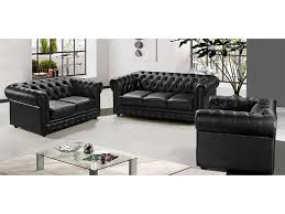 3 Black Half Leather Sofa Set