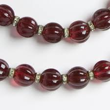 Vintage Red Glass Bead Necklace Long