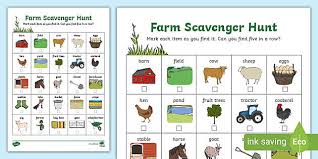 Farm Scavenger Hunt Checklist Teacher