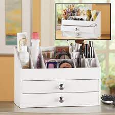 2 drawer white wooden vanity organizer