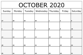October 2020 Calendar Printable Template With Holidays