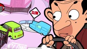 Cartoon depicting a young boy accidentally starting a motor vehicle. Car Crash Funny Episodes Mr Bean Cartoon World Youtube