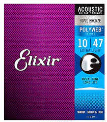 Elixir 80 20 Bronze Acoustic Guitar Strings With Polyweb Coating Extra Light 010 047
