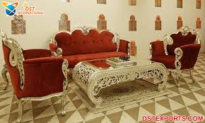 Elegant Livingroom Silver Carved Sofa
