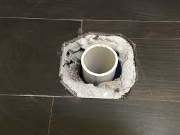 a toilet on a concrete floor