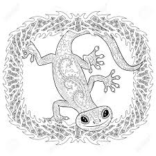 Make a coloring book with gecko color for one click. Coloring Page With Gecko In Patterned Style Black White Hand Royalty Free Cliparts Vectors And Stock Illustration Image 137578312