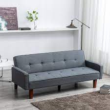 Kinwell 75 Inch Modern Square Arm Futon Sleeper Sofa Grey Gray