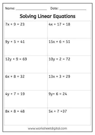 Linear Equations Worksheet Digital