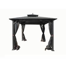 It comes with a vented canopy made from polyester, under which metal gazebo with mosquito netting and privacy curtains 12. Hampton Bay 10 Ft X 10 Ft Holden Outdoor Patio Black Hard Top Galvanized Steel Gazebo Tpgaz9011 The Home Depot