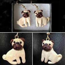 pug dog earrings handmade in the uk