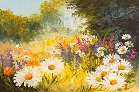 Abstract Oil Painting Of Flower Garden