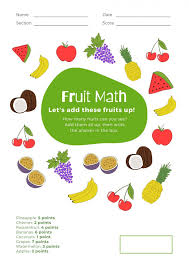 Addition Fruit Math Worksheets