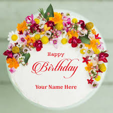 happy birthday colorful flower cake