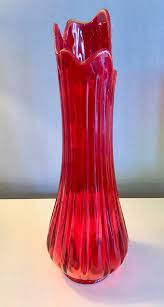 Large Red Mid Mod Viking Glass Vase Circa