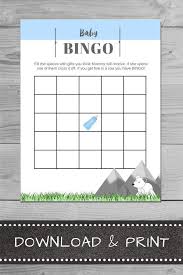 Each guest receives a bingo card that includes names of baby shower gifts instead of the ordinary bingo numbers. Mountain Theme Boy Baby Shower Games To Print Boy Baby Shower Games Mountain Theme Baby Shower Ideas Baby Shower Diy