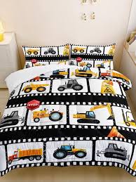 Yellow Excavator Comforter Set For Boys