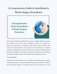guide to anesthesia in plastic surgery