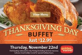 Menu categories include hot buffet, salad buffet, hot soups & potato, and breakfast buffet. Thanksgiving Golden Corral Gentlemint