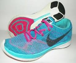 Details About Womens 7 Nike Flyknit Lunar 3 Running Shoes Neutral Gaits Blue Pink