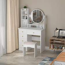 5 drawers white makeup vanity table set