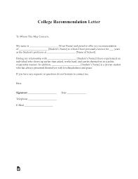 Free College Recommendation Letter Template With Samples
