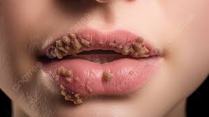 brown crusts on a woman s lip