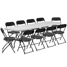 black folding chair and table set